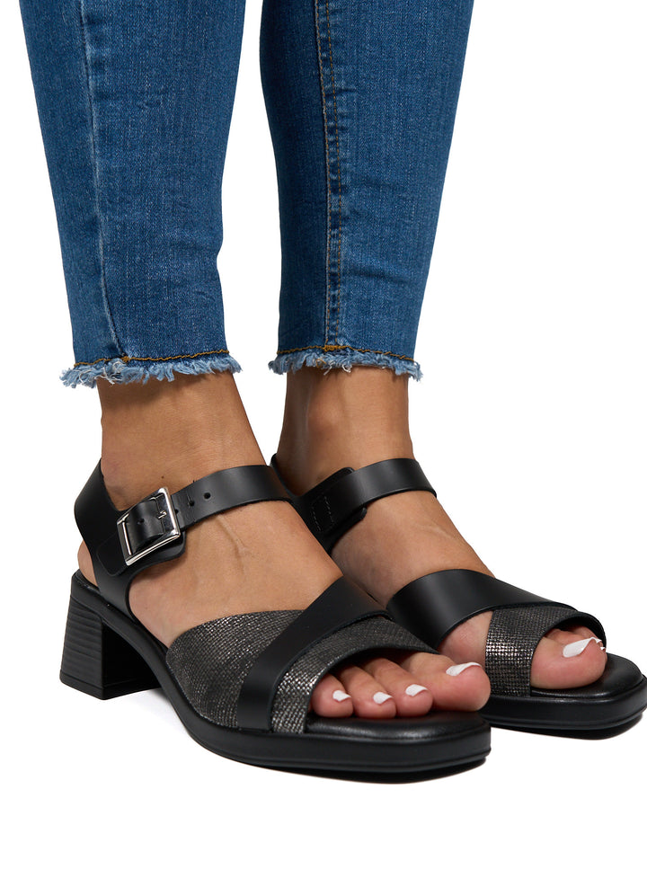 Sandale talon Made in Italy noire — sandale habillée cuir femme Influence Réunion
