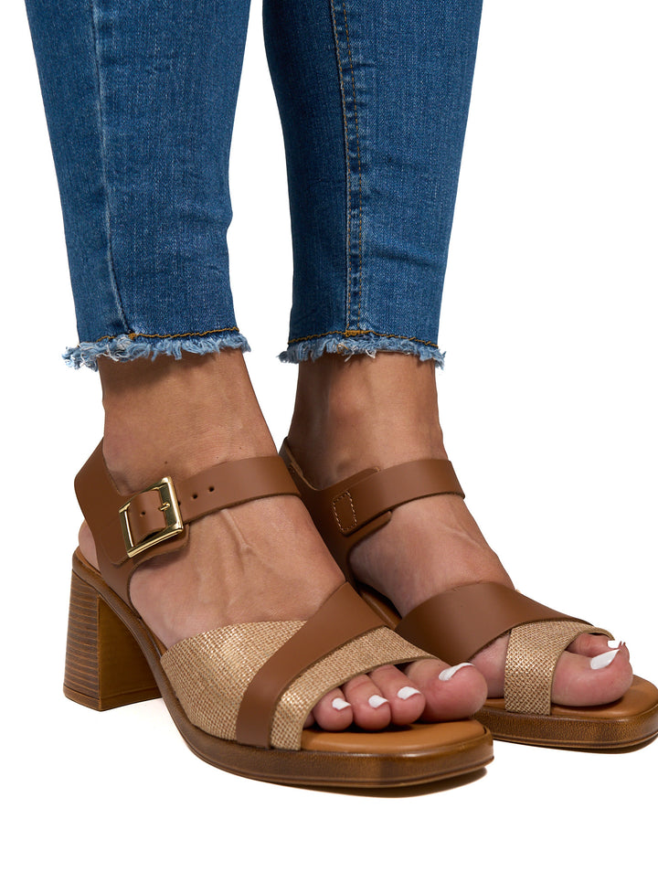 Sandale talon Made in Italy camel — sandale cuir italien femme Influence Réunion