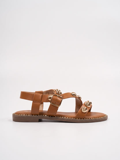 Sandale Plat Albane coloris Camel vue de profil