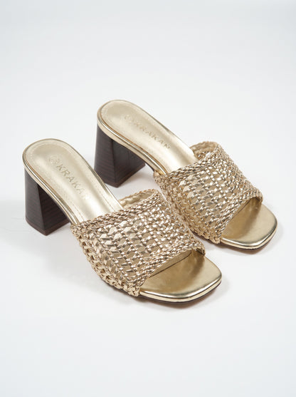 Mule Talon Awa coloris Doré vue trois-quarts