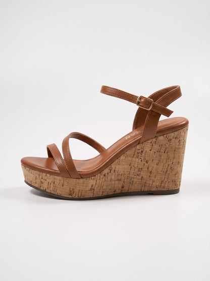 Sandale Compensé Azelina coloris Camel vue de profil