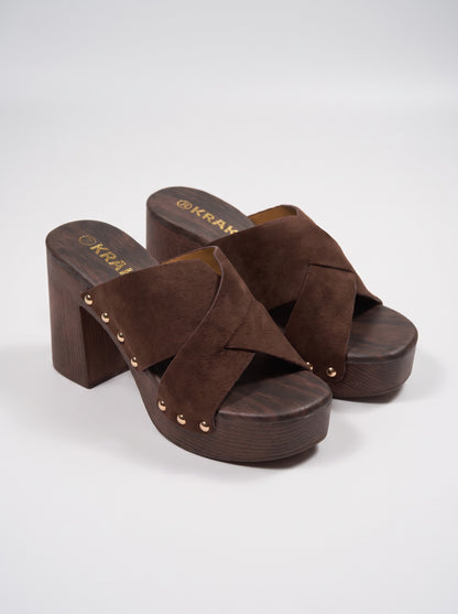 Mule Talon Carenza coloris Choco vue trois-quarts