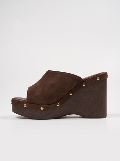 Mule Talon Elvaria coloris Choco vue de profil