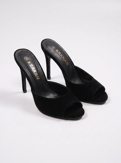 Mule Talon Everly-2 coloris Noir vue trois-quarts