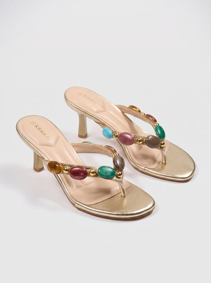 Mule Talon Fiorenza coloris Doré vue trois-quarts