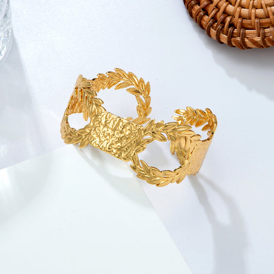 Bracelet jonc feuilles dorées ouvert