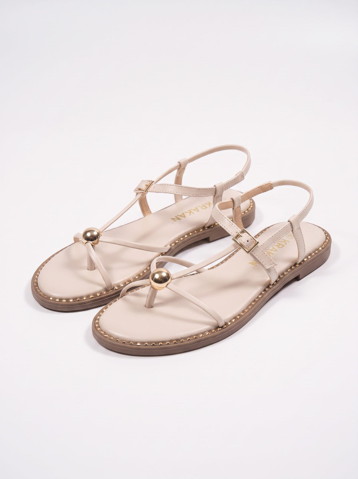 Sandale Plat Hortense coloris Beige vue trois-quarts