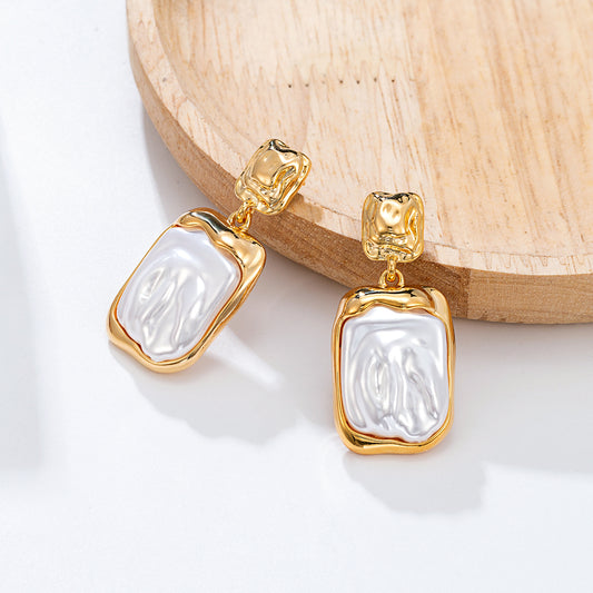Boucles d'oreilles dorées nacre rectangulaire