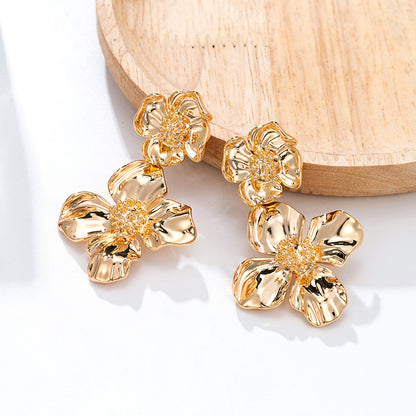 Boucles d'oreilles fleurs dorées cristaux