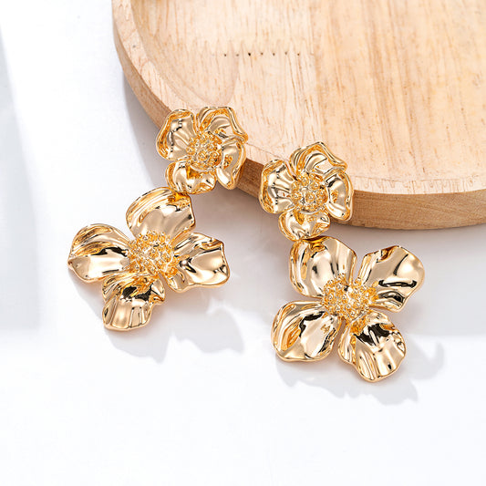 Boucles d'oreilles fleurs dorées cristaux