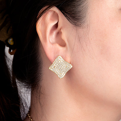 Boucles d'oreilles carrées dorées cristaux scintillants