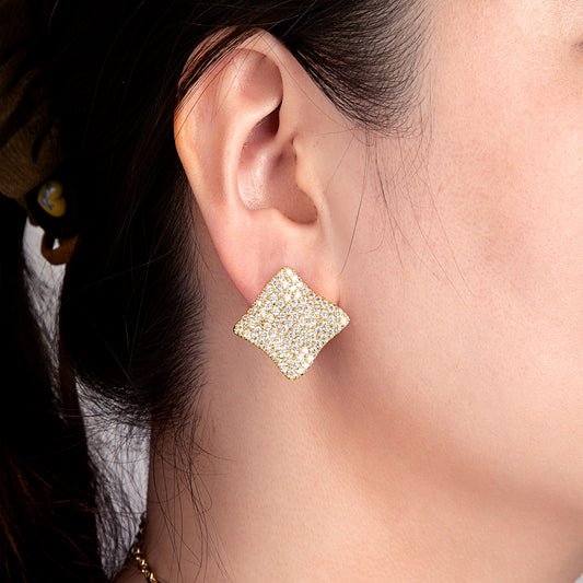 Boucles d'oreilles carrées dorées cristaux scintillants
