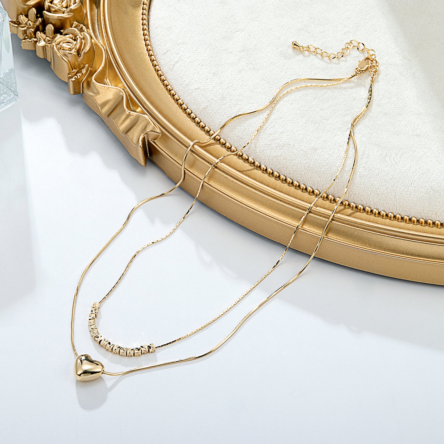 Collier Double Chaîne Cœur Doré