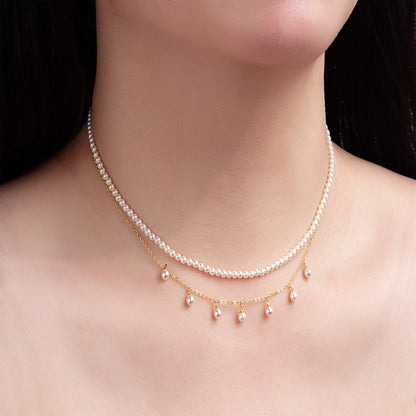 Collier Double Chaîne Perles Dorées