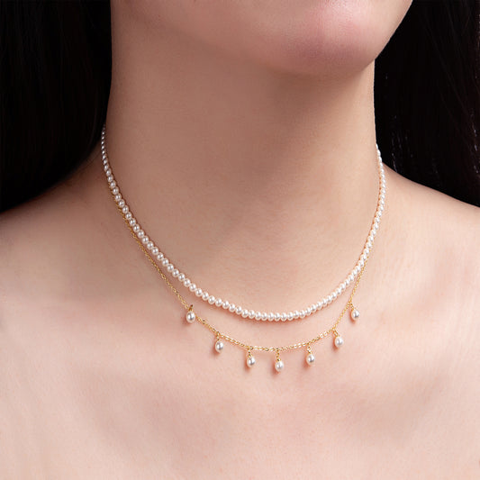 Collier Double Chaîne Perles Dorées