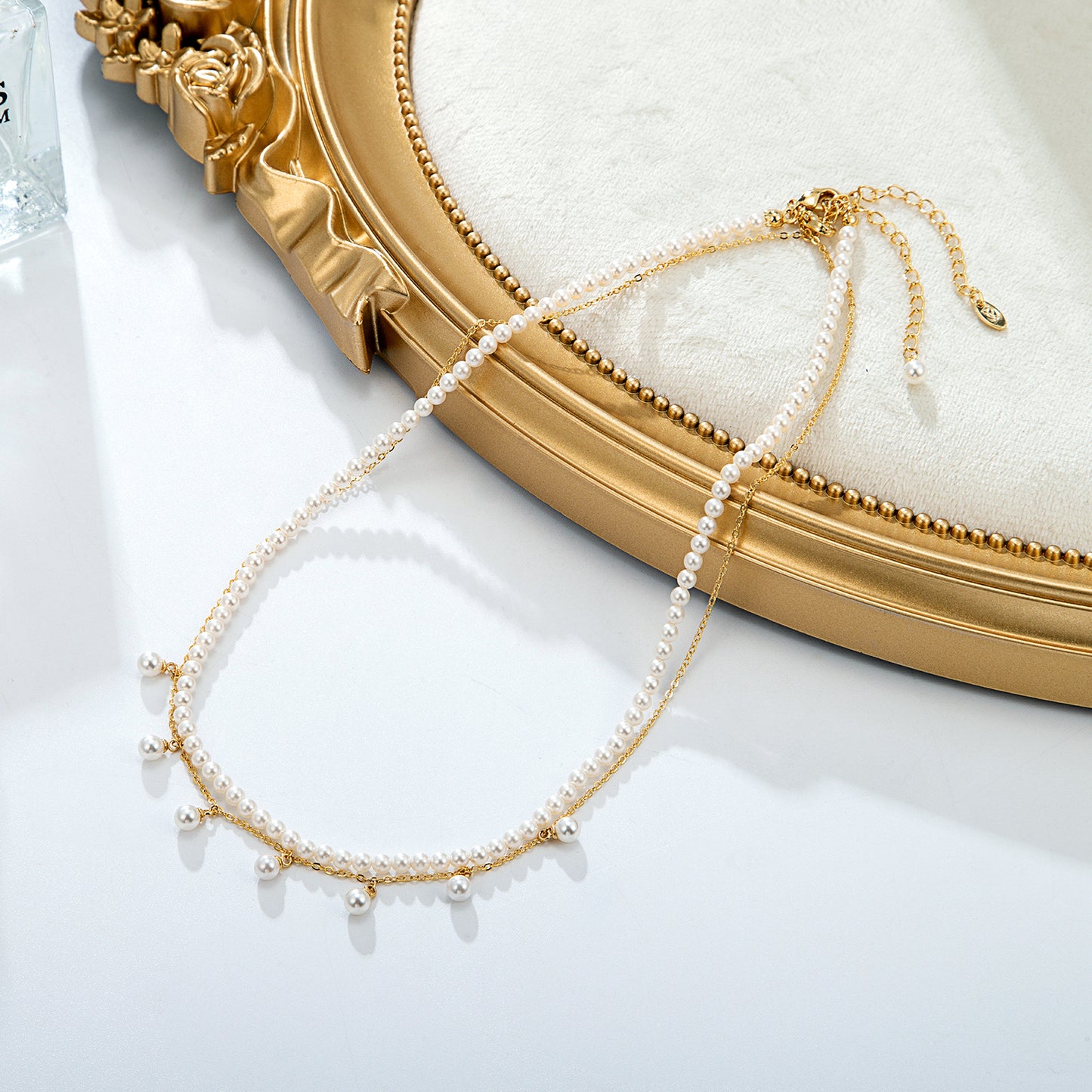 Collier Double Chaîne Perles Dorées