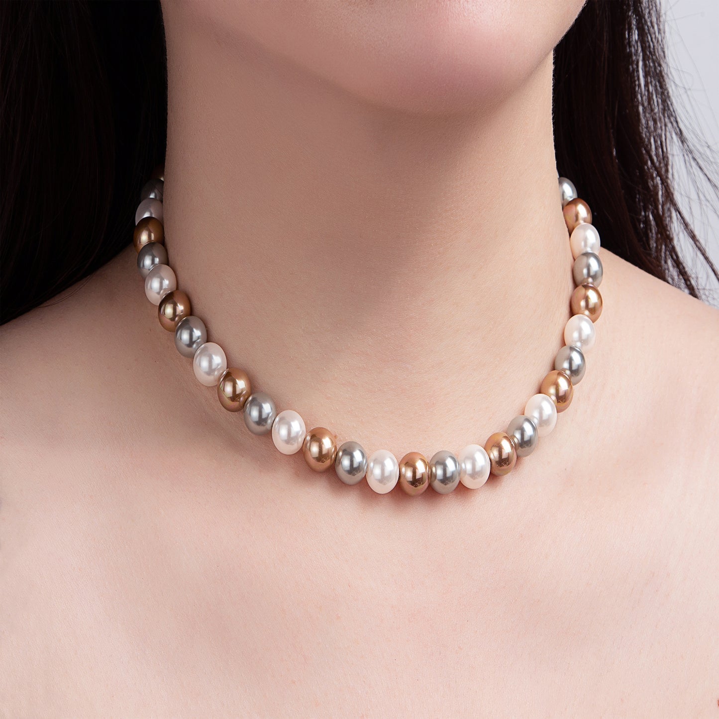Collier Perles Tricolores Dorées