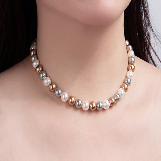 Collier Perles Tricolores Dorées