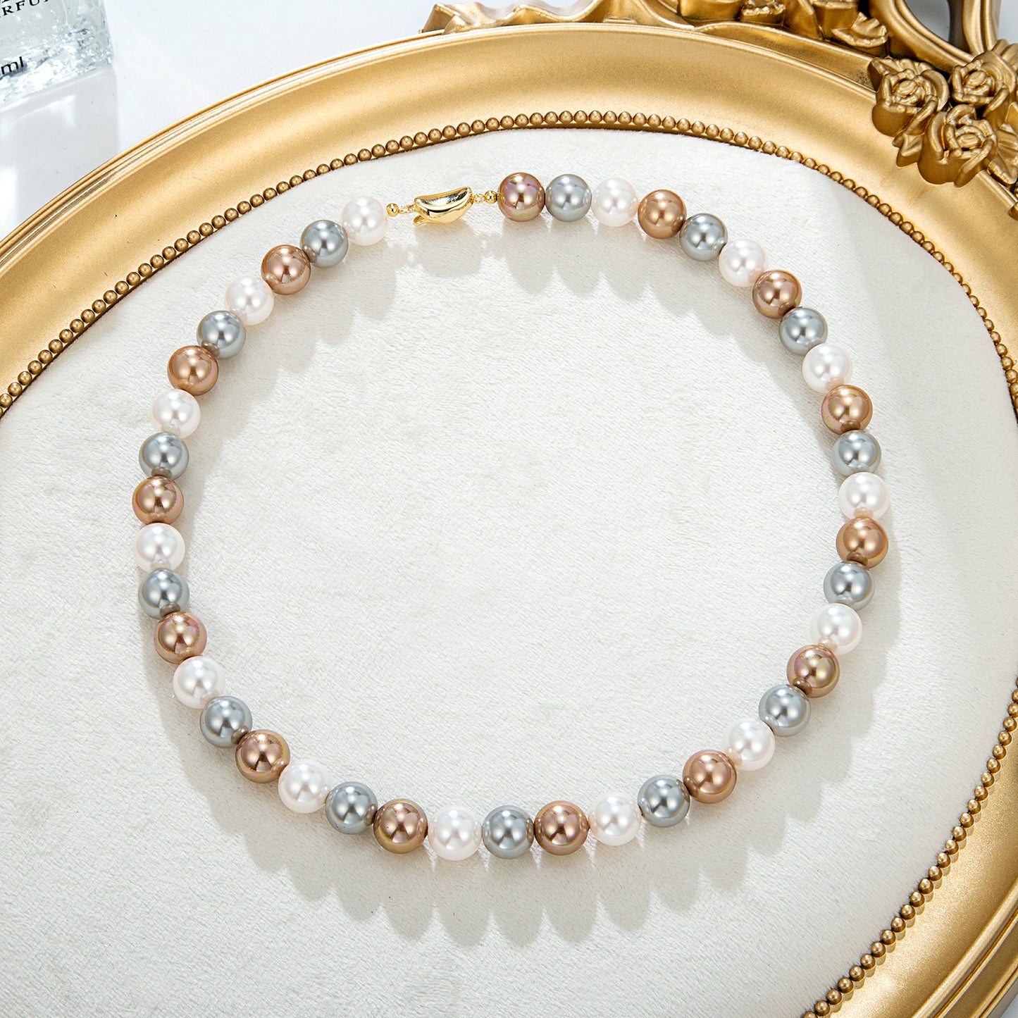 Collier Perles Tricolores Dorées