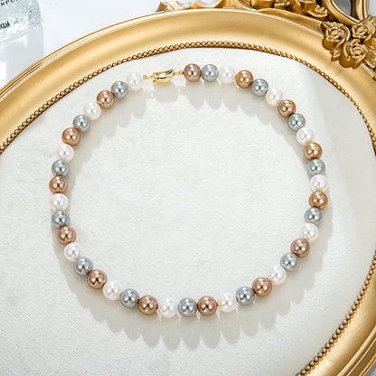 Collier Perles Tricolores Dorées