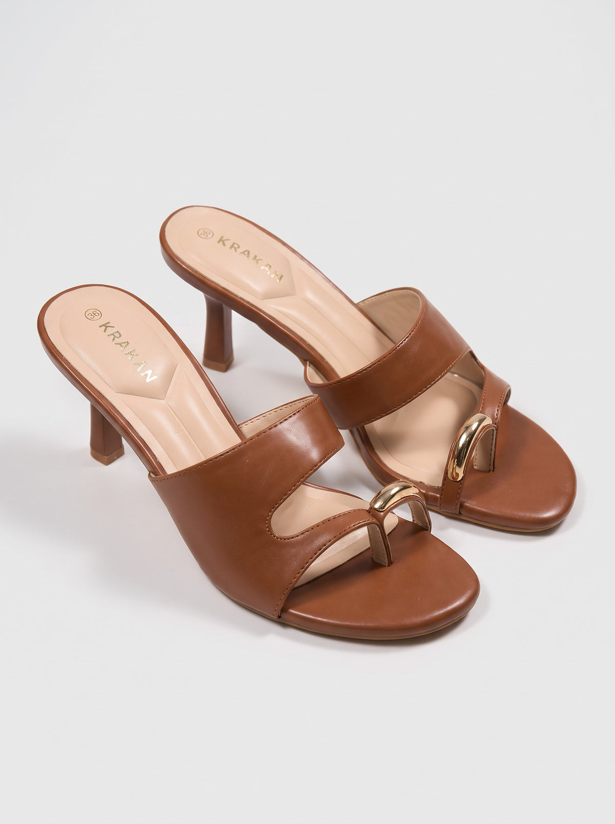 Mule Talon Ottavia coloris Camel vue trois-quarts