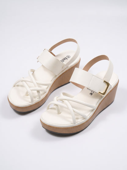 Sandale Compensé Confort Veronica coloris Blanc vue trois-quarts