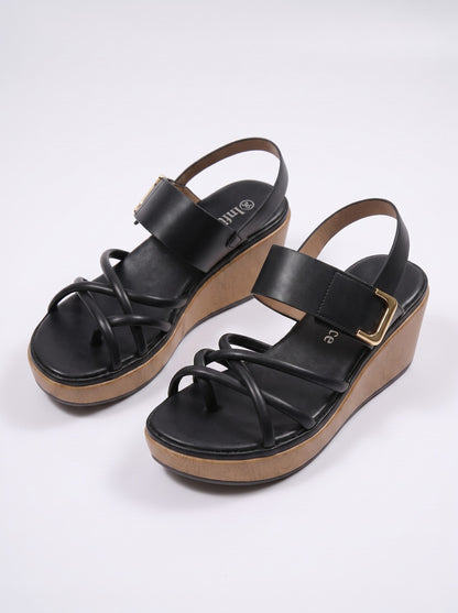 Sandale Compensé Confort Veronica coloris Noir vue trois-quarts