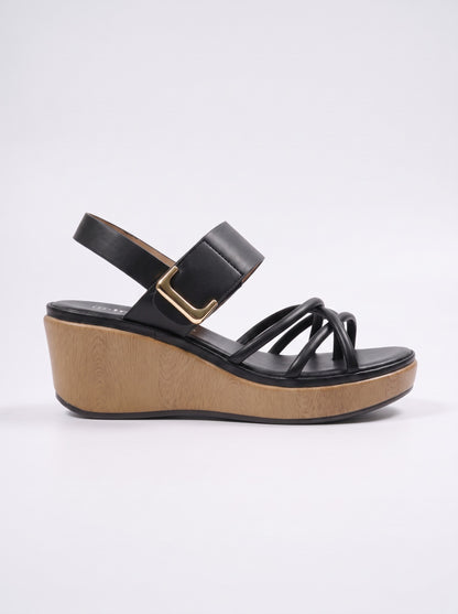 Sandale Compensé Confort Veronica coloris Noir vue de profil