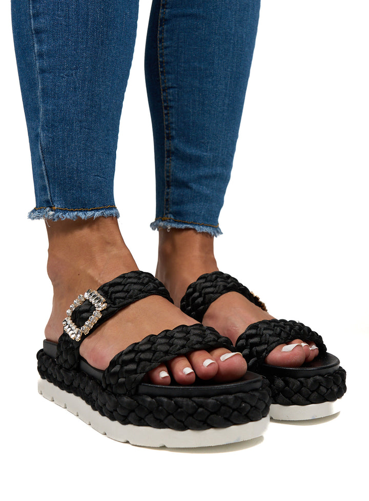 Mule compensée Xenia noire — compensée confortable femme Influence Réunion
