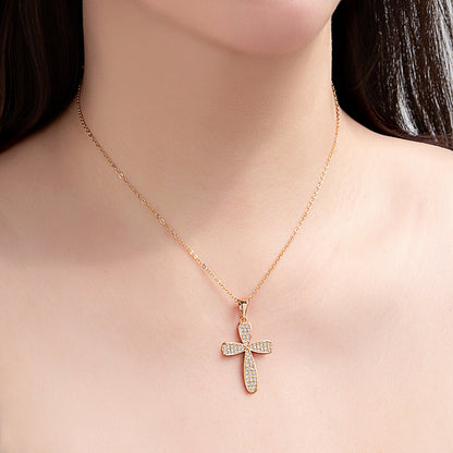 Collier croix pavée cristaux dorés