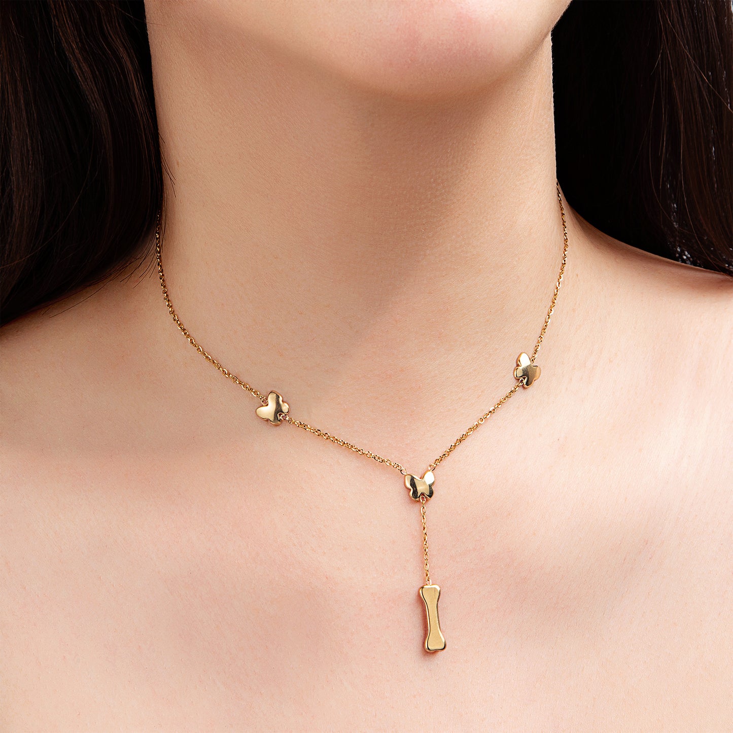 Collier chaîne papillons dorés pendentif