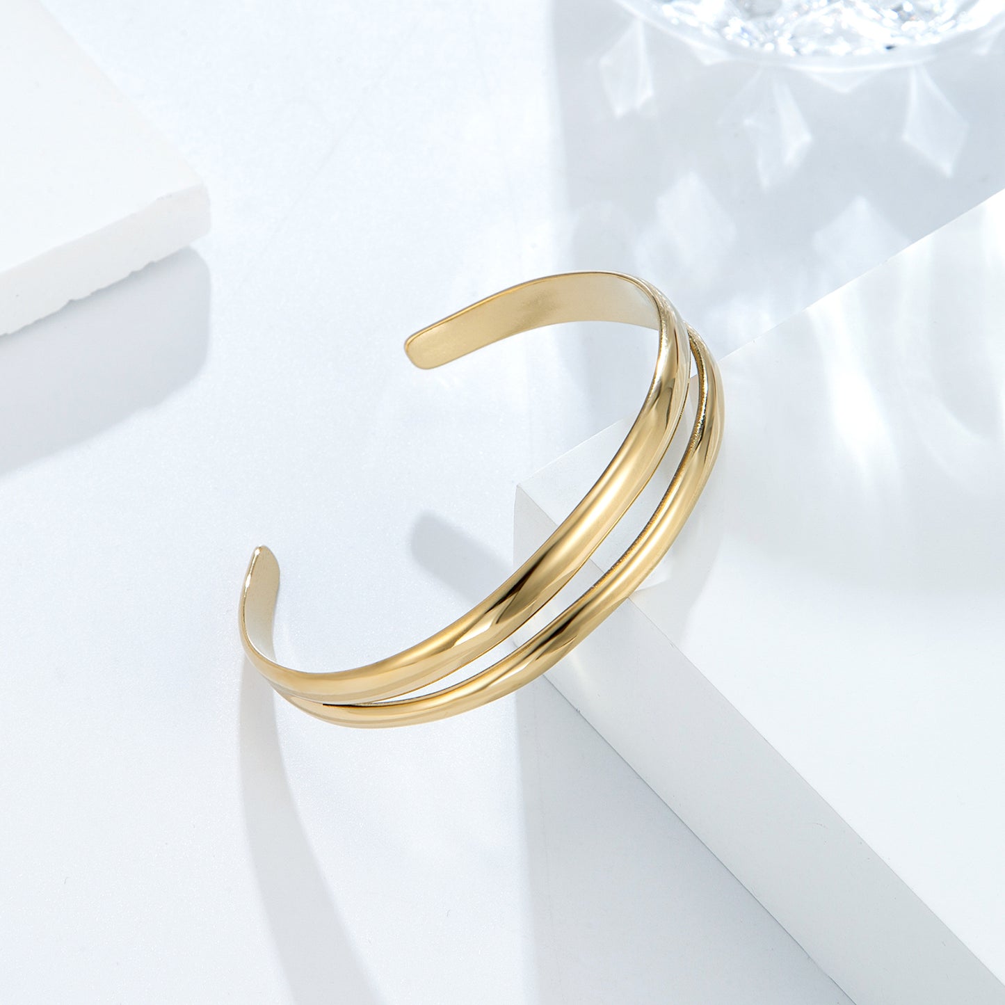Bracelet jonc double anneau doré